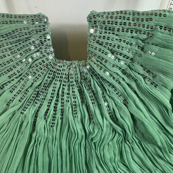 Halston Heritage Strapless Pleated Chiffon Dress Green Meadow | Size 8 | Sequin - Picture 5 of 11